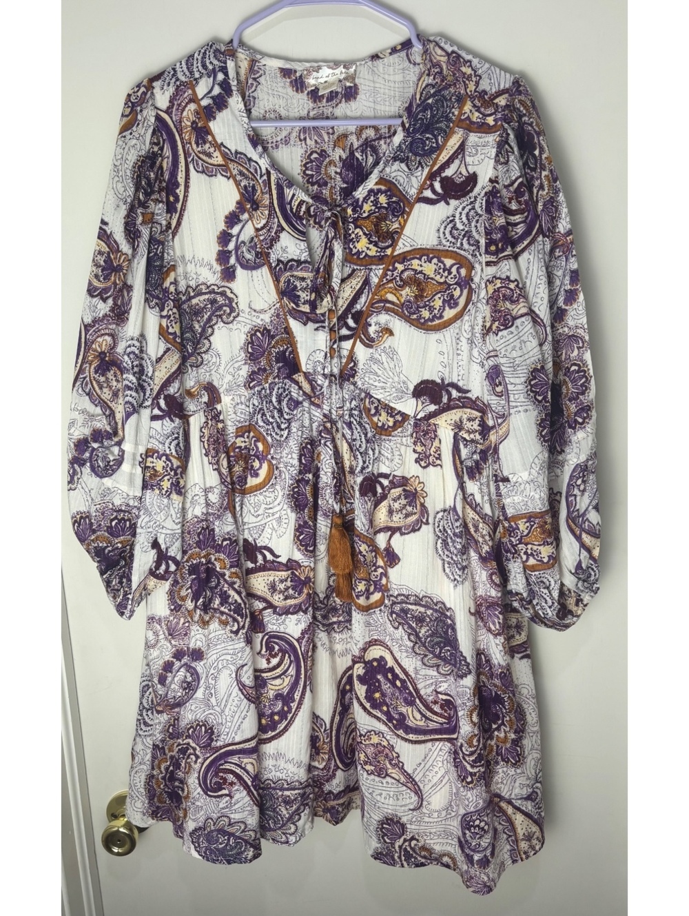 Band of the Free Women’s M NWT Boho Paisley Mini Dress Tassel Tie Balloon Sleeve